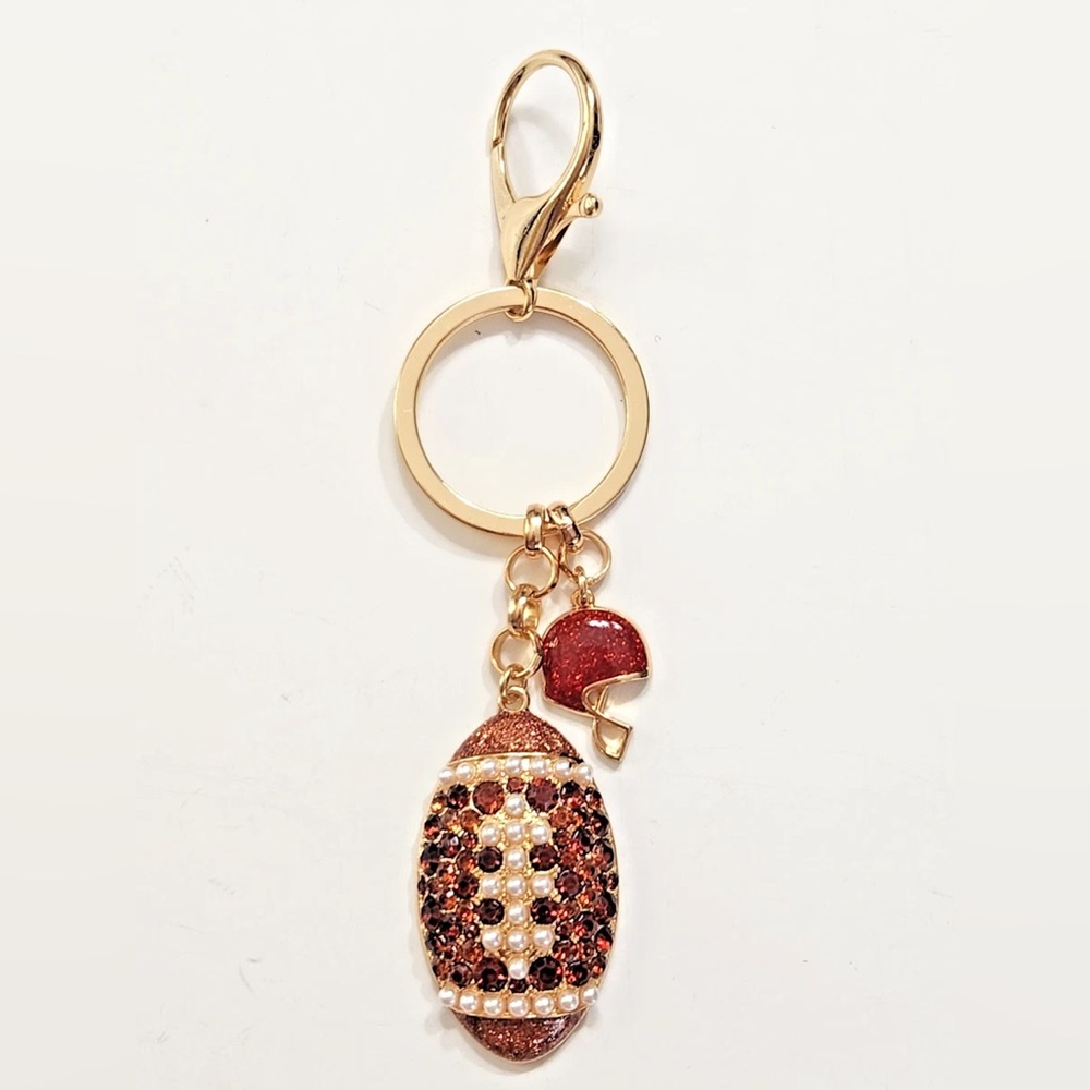 Elegant Beaded Keychain with Football Charm